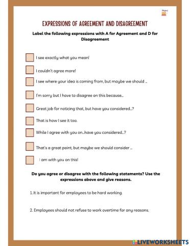 Expressions for agreement and disagreement