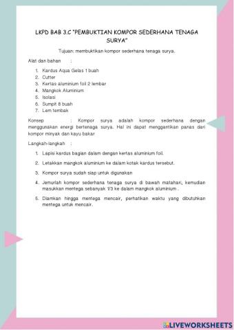 Lkpd bab 3.c “pembuktian kompor sederhana tenaga  surya”