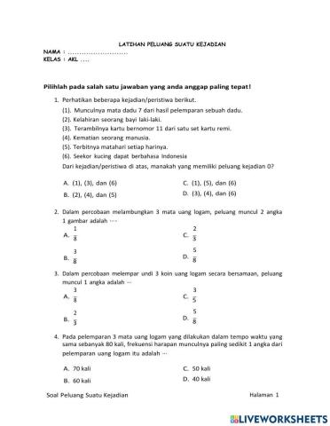 Latihan Peluang Suatu Kejadian