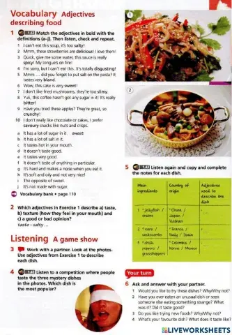 Adjectives describing food