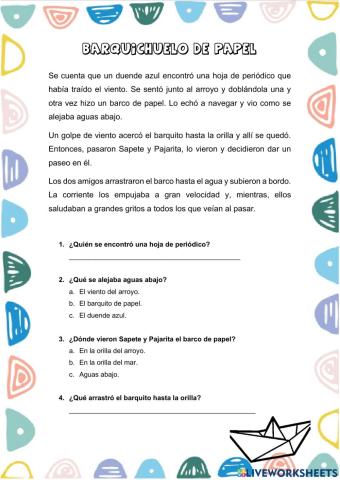 Comprensión lectora: barquichuelo