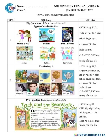 Phiếu Nội Dung Tuần 14 (14 - 19.11)