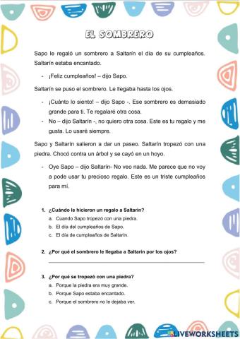 Comprensión lectora: el sombrero