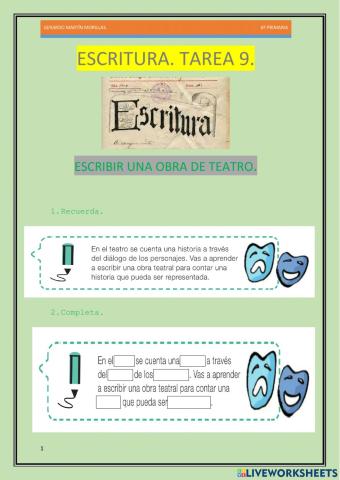 Escritura. Tarea 9. 6º.