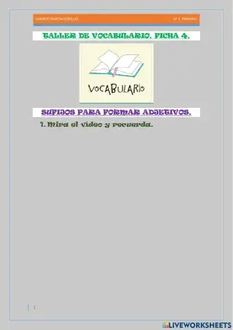 Taller de vocabulario. Ficha 4. 6º.
