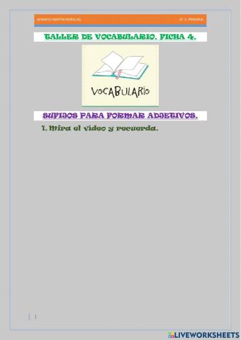 Taller de vocabulario. Ficha 4. 6º.