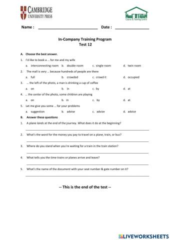 Business Plus - Unit 6 - Test 12
