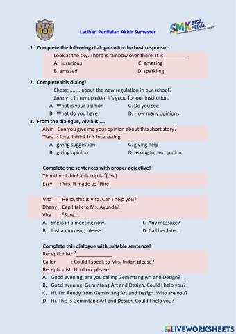 English XI gasal PAS LATIHAN