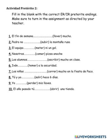 Regular ER-IR Preterite verbs