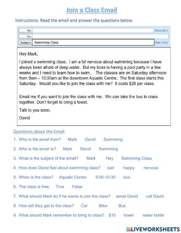 Email to join a class