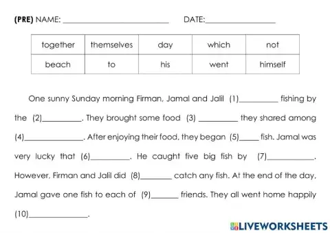 English Cloze Passage WK42 Year2 Monday