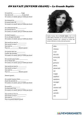 Chanson: -ON SAVAIT (DEVENIR GRAND) - La Grande Sophie