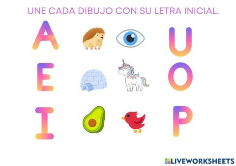 Une cada dibujo con su iniical