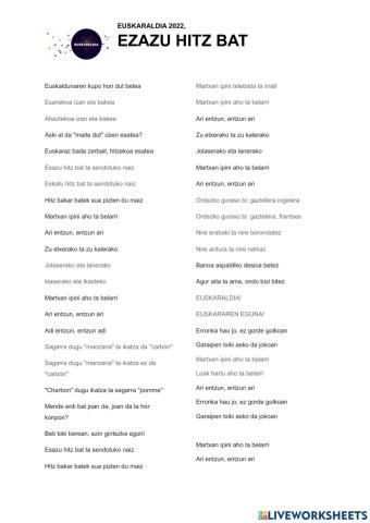 ESAZU HITZ BAT abestia, Euskaraldia 2022