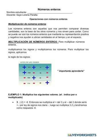 Multiplicación de Numeros Enteros
