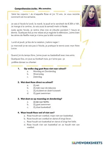 Ma semaine (sport, hobby, habitudes)