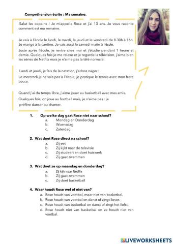 Ma semaine (sport, hobby, habitudes)