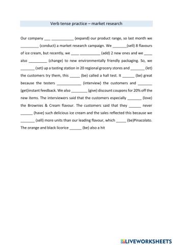 Verb tense practice - market research