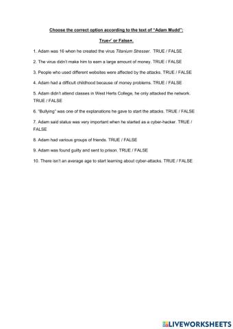 True-False - Reading comprehension