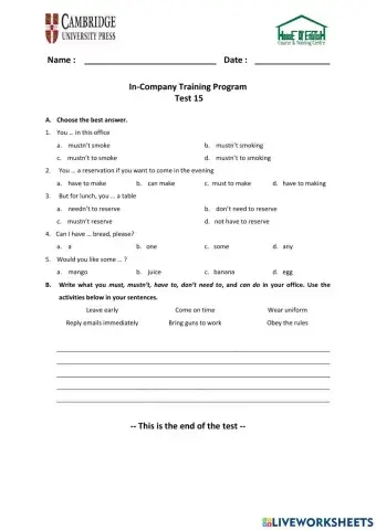 Business Plus - Unit 8 - Test 15