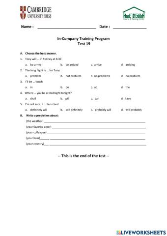 Business Plus - Unit 20 - Test 19
