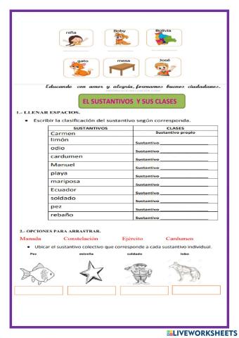 El sustantivo y su clasificación