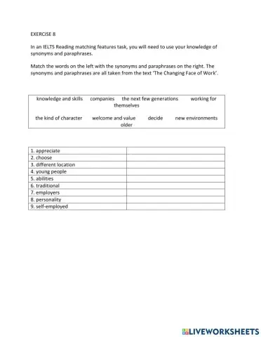 IE1, Unit 7, Reading, Exercise 8