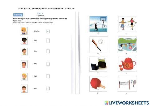 Succeed in Movers 1 listening parts 3-4