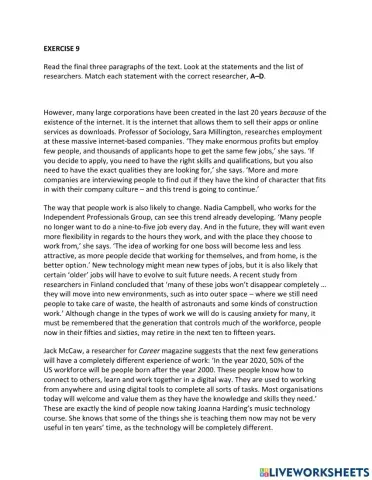 IE1, Unit 7, Reading, Exercise 9