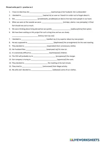 Phrasal verbs part 3 – practise no 1