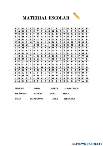 Sopa de letras material escolar