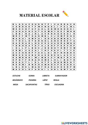 Sopa de letras material escolar