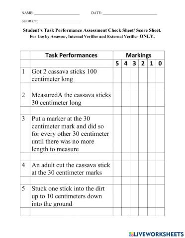 Assessment Score Sheet