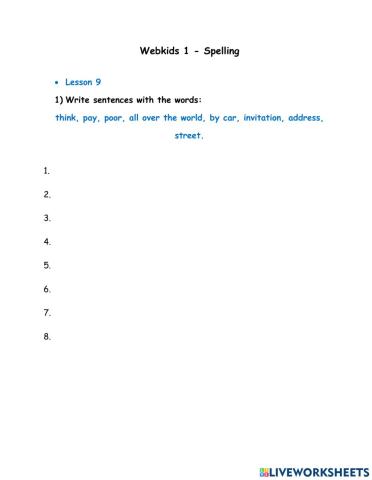 Webkids 1 - Spelling Unit 9