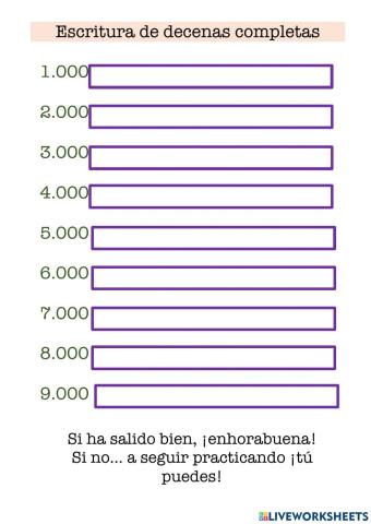 Escritura de números con millares completos