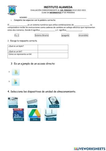 Examen 1er. periodo informatica 5ºp