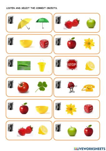 Listen and choose the right object-colour