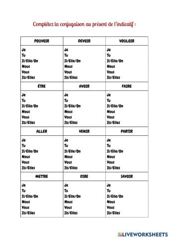 Conjugaison de verbes irréguliers (Présent de l'indicatif)