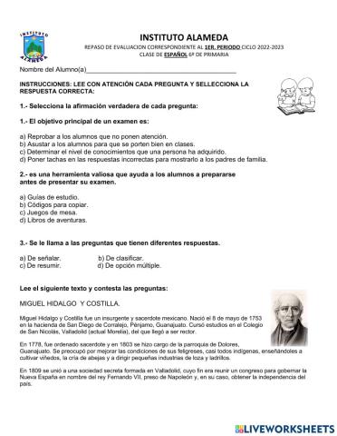 Repaso  español 6° prim