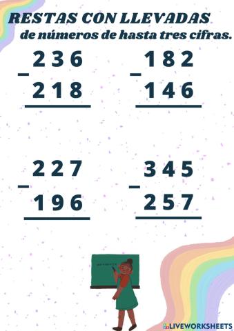 Restas con llevadas de hasta tres cifras