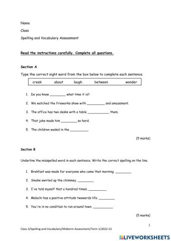 Spelling and Vocabulary Assessment