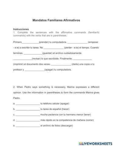 Familiar Affirmative Commands