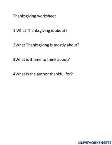 Comprehension Thanksgiving reading