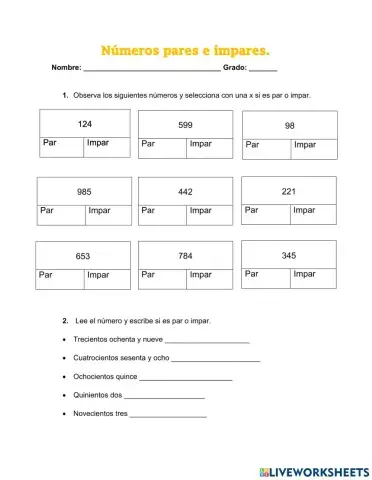 Números pares e impares.