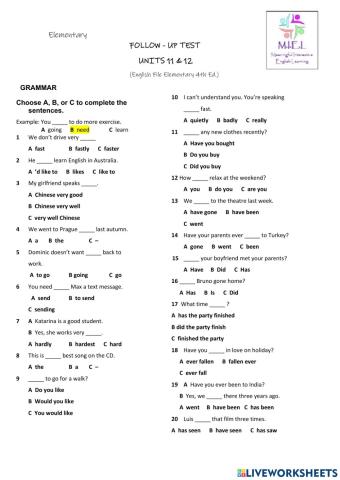 Follow up units 11-12