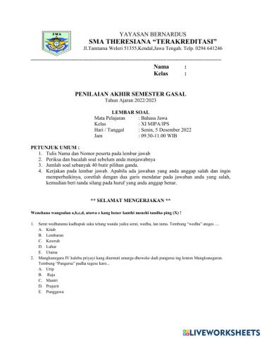 PAS Bahasa Jawa XI 22-23