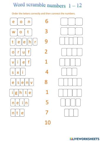 Numbers scrambled 1-12