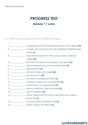 TEEN B2.2 - TEST MODULE 7 (+ extra) (Pioneer B2)