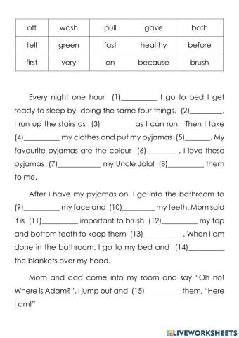 Cloze passage year 3A first