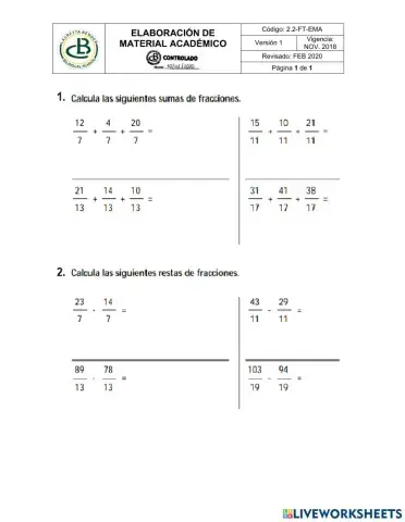 Suma y resta fracciones homogéneas